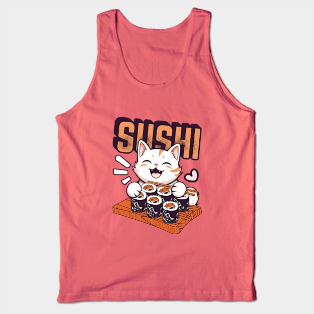 Cat Eating Sushi Tank Top by Indieteesandmerch